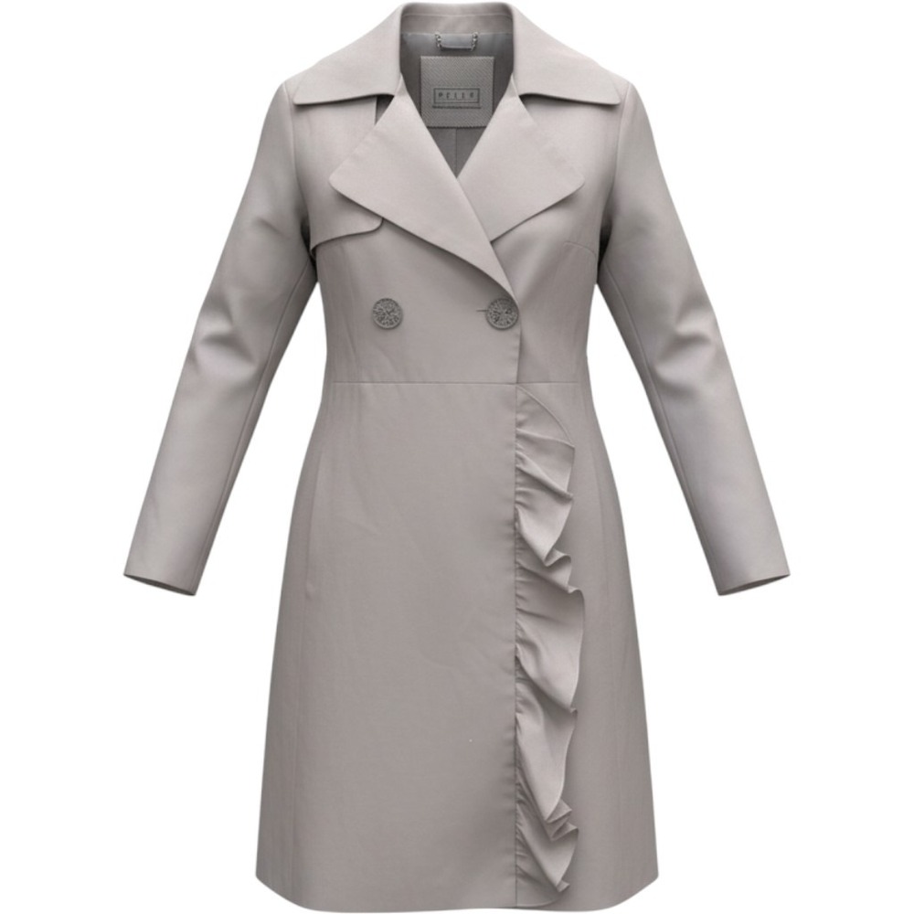 Pelle Studio Womens Gray Ruffle Front Double Breasted Trench Coat Size XS